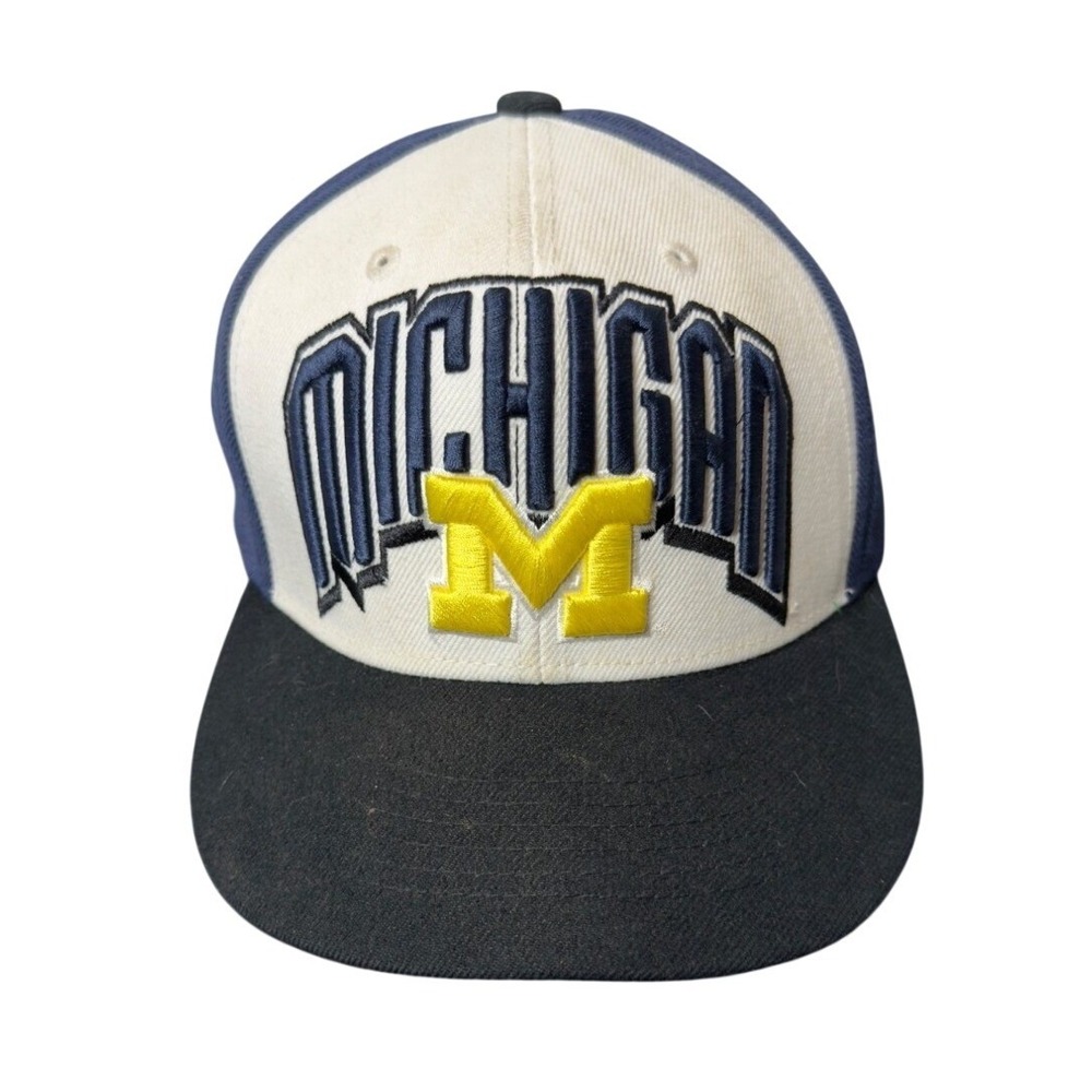 Vintage Y2K Michigan Wolverines Snapback Hat Navy White Black Wool Blend‎